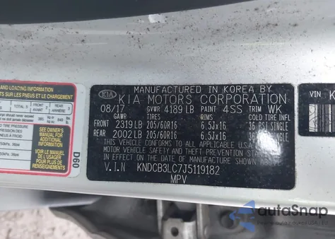 2018 Kia Niro Lx из США, поврежденный, VIN KNDCB3LC7J5119182